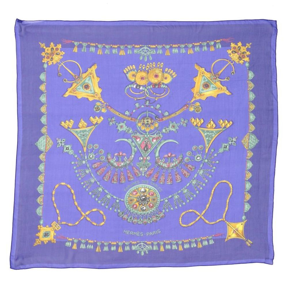 Hermes Parures Des Sables Scarf	Printed Silk	90 Blue